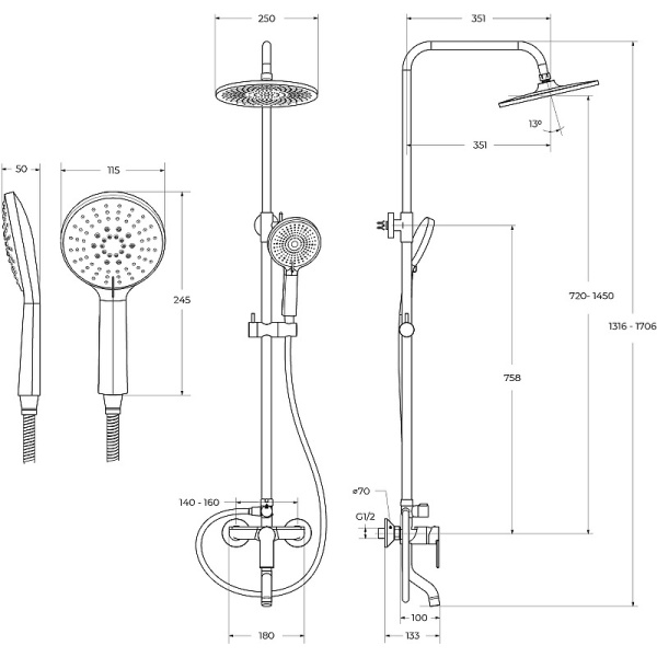 Душевая система BelBagno Aurora AURORA-VSCM-CRM Душевая система BelBagno Aurora AURORA-VSCM-CRM