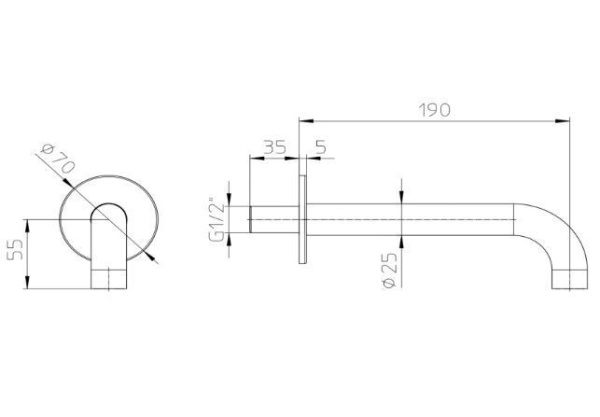 Излив для ванны Bossini Nobu INZ224.075 нержавеющая сталь матовая