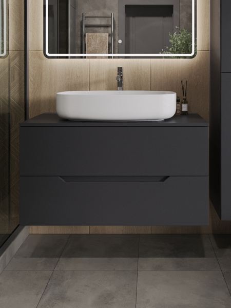 Тумба с раковиной подвесная 100 см, Orange Line Li-100TugMDF+B07-675W графит/белый