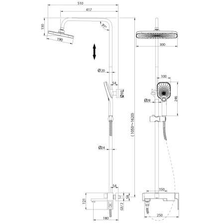 Душевая система Grossman Pragma 500.K35.03.320 золото сатиновый