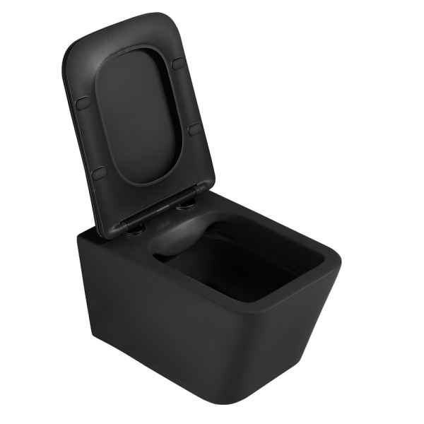 Комплект подвесной унитаз ABBER Rechteck AC1201MB черный матовый с инсталляцией AC0105 и кнопкой AC0121MMG золото матовое