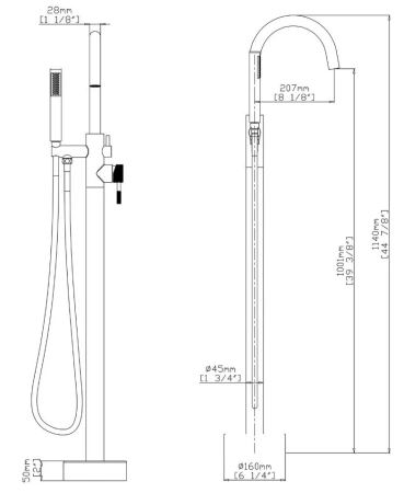 Смеситель для ванны Gid Edessa L070-GM-SDV, вороненая сталь