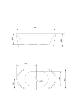 Акриловая ванна (170х75) Art&Max AM-203-1700-750