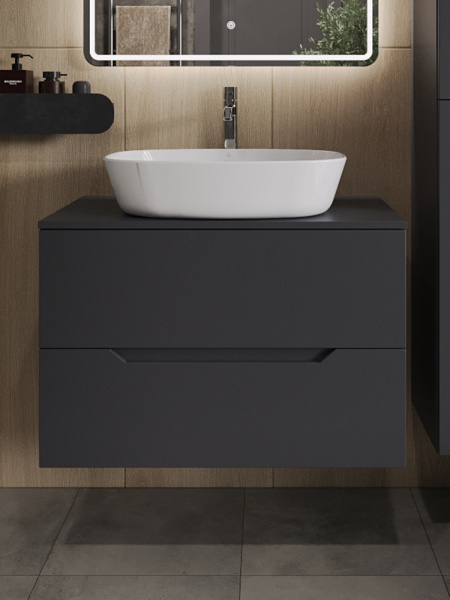 Тумба с раковиной подвесная 80 см, Orange Line Li-80TugMDF+B08-500W графит/белый