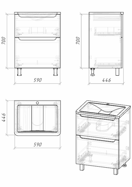 Тумба напольная Grossman АДЕЛЬ - 60 см 106007 белая на ножках