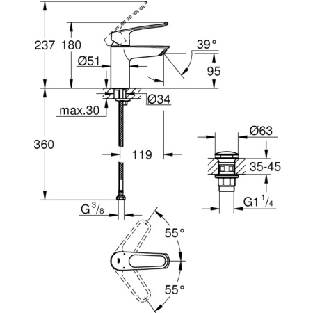 Смеситель для раковины с донным клапаном Grohe Eurosmart 23980 003 (23980003) хром