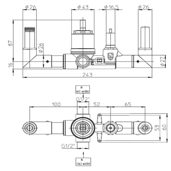 Встраиваемая часть смесителя для ванны на 2 потребителя Bossini Apice Z00546000