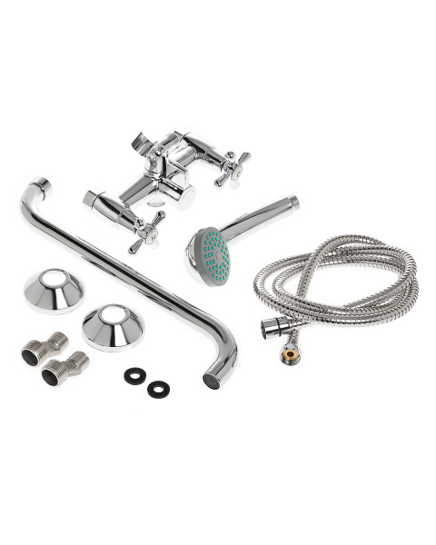 Смеситель для ванны двухвентильный полимерный универсальный с душевым набором OneLife P03-221cr хром