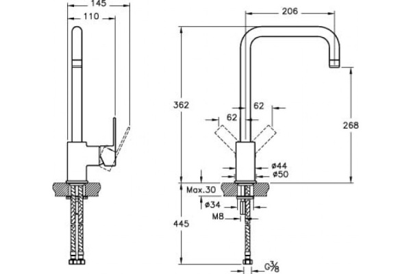Смеситель для кухни Vitra Flo S A42103EXP хром 