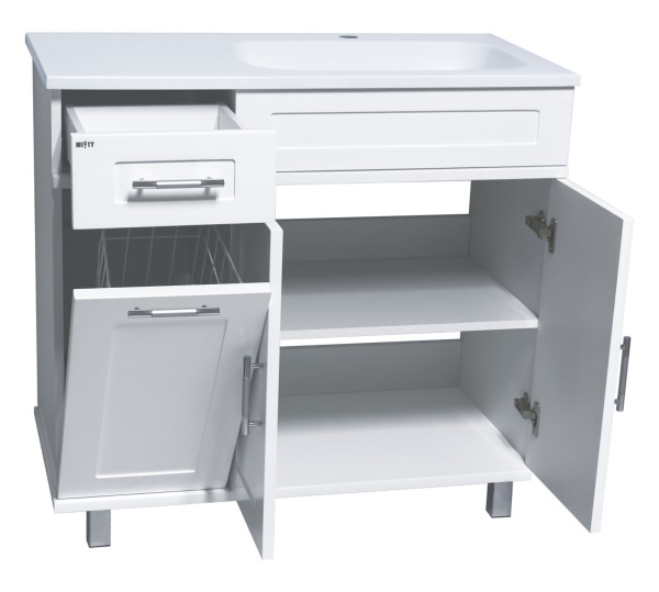 Тумба с раковиной Misty Купер 90 с бельевой корзиной правая УТ000011592