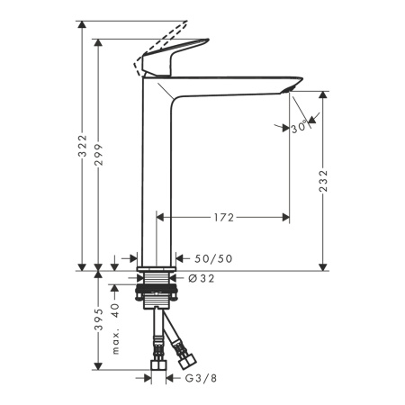 Смеситель для раковины без донного клапана Hansgrohe Logis 71258670