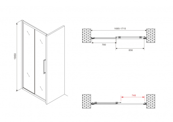 Душевая дверь (170х195) ABBER Schwarzer Diamant AG30170H хром, раздвижная