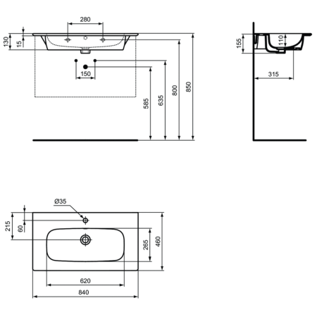 Раковина (84x46) Ideal Standard i.life Vanity T462001