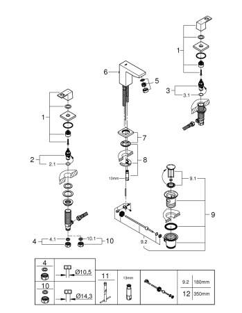 Смеситель для раковины на три отверстия, Grohe Eurocube 20351 000 (20351000) хром