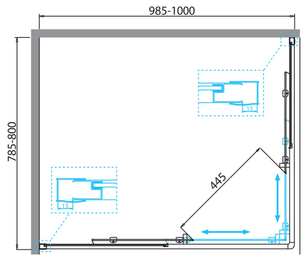 Душевой уголок (100х80) BelBagno DUE-AH-2-100/80-C-Cr