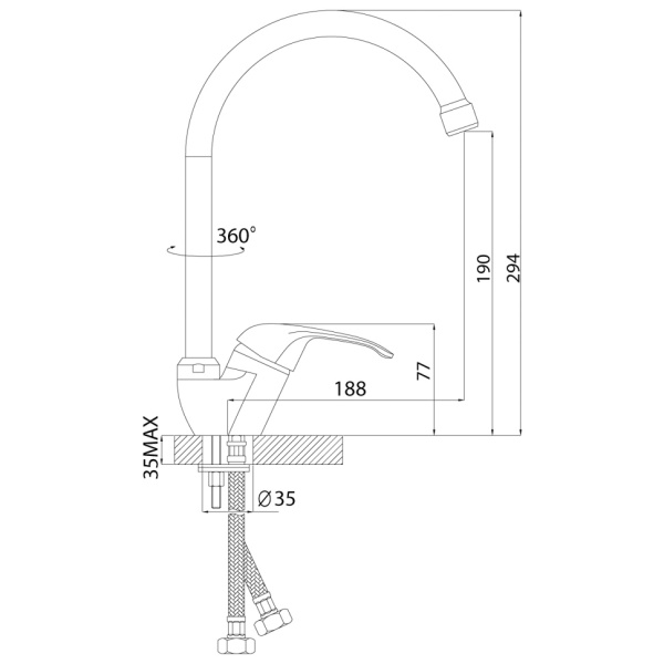 Смеситель для кухонной мойки Rossinka А35-23, хром