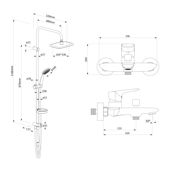 Душевая система с изливом Damixa Palace Grand 408611410 Душевая система с изливом Damixa Palace Grand 408611410