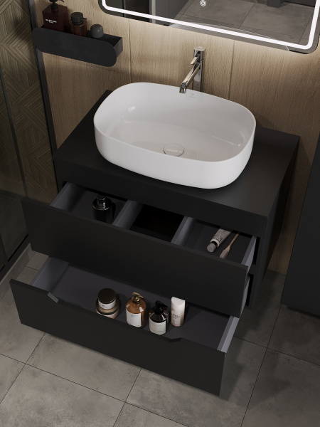 Тумба с раковиной подвесная 80 см, Orange Line Li-80TubMDF+B07-540W черный/белый