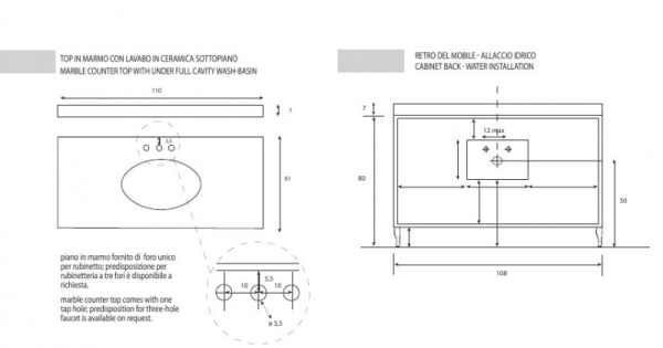 Столешница Cezares Diamante 160 Classico DI160/03.M33