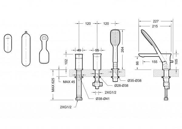 Смеситель на борт ванны Bravat Gina F565104C-2-ENG Смеситель на борт ванны Bravat Gina F565104C-2-ENG