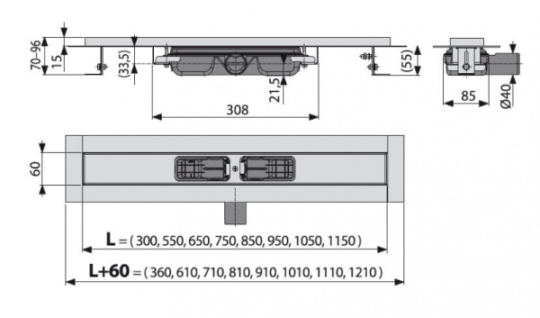 Водоотводящий желоб AlcaPlast APZ1101-1150