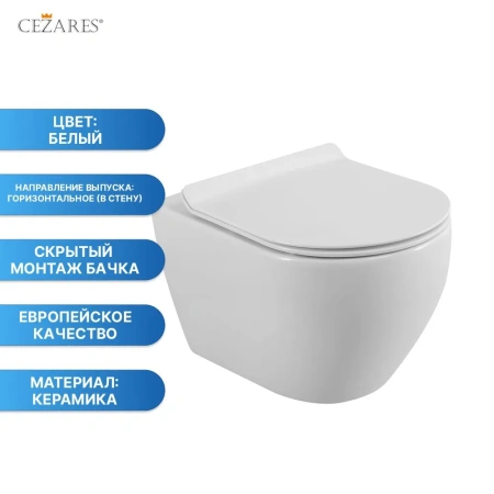 Унитаз подвесной безободковый CEZARES STYLUS CZR-513-TH-R/CZR-076-SC микролифт