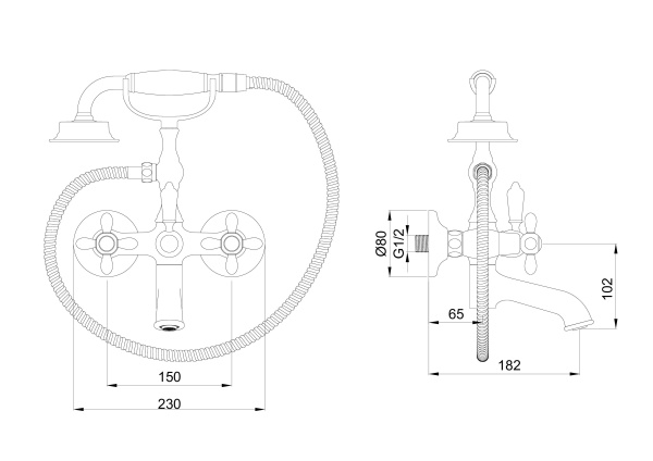 Смеситель для ванны с душем WONZON & WOGHAND RETRO, хром WW-88639020-CR