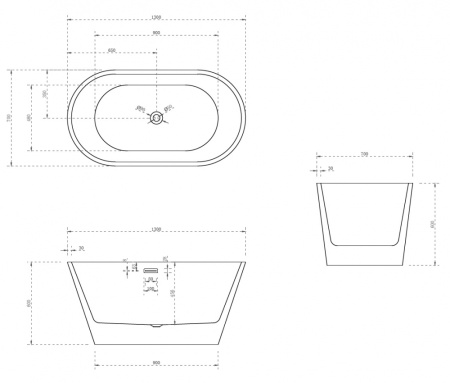Акриловая ванна (130х70) ABBER AB9203-1.3 без гидромассажа, белый