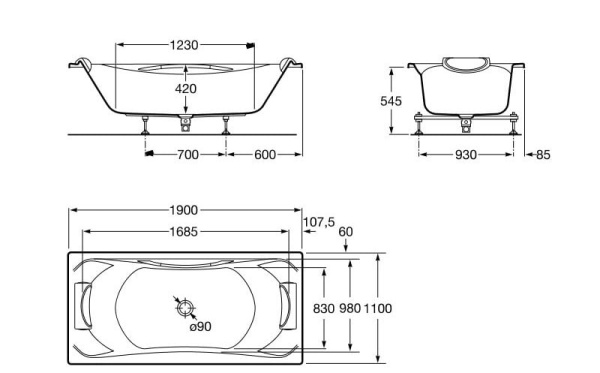 Ванна акриловая с гидромассажем Roca BeCool 248145001