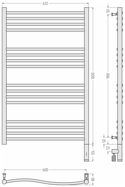 Полотенцесушитель электрический (100х60) Cунержа Флюид 3.0 12-5821-1060 правый