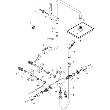 Душевая система Showerpipe 230 1jet с термостатом для ванны Hansgrohe Vernis Shape 26284000