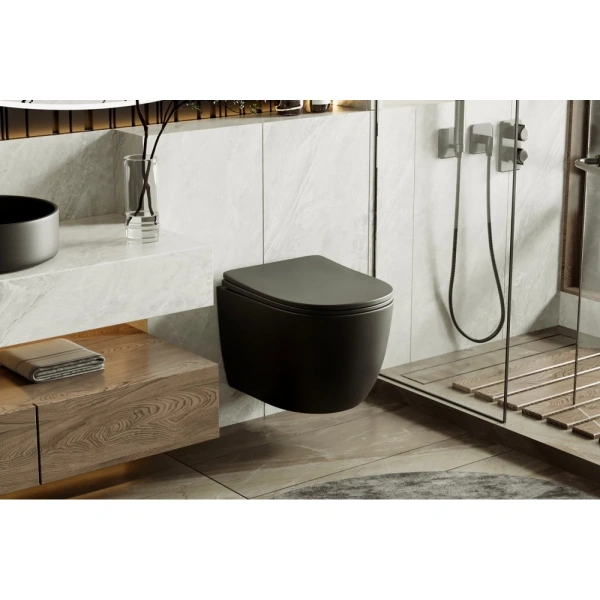 Унитаз ABBER Bequem AC1100TMB подвесной черный, безободковый, смыв торнадо