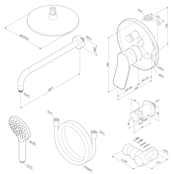 Душевой комплект Am.Pm X-Joy FB85A1RH10 Душевой комплект Am.Pm X-Joy FB85A1RH10