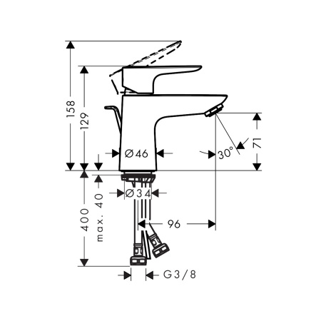 Смеситель для раковины LowFlow с донным клапаном CoolStart Hansgrohe Talis E 71705000 хром