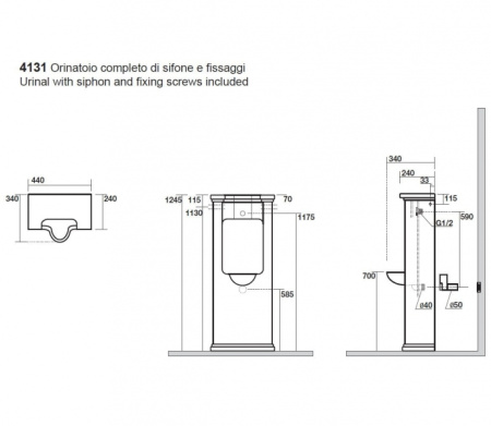 Писсуар напольный Kerasan Waldorf 413101 белый