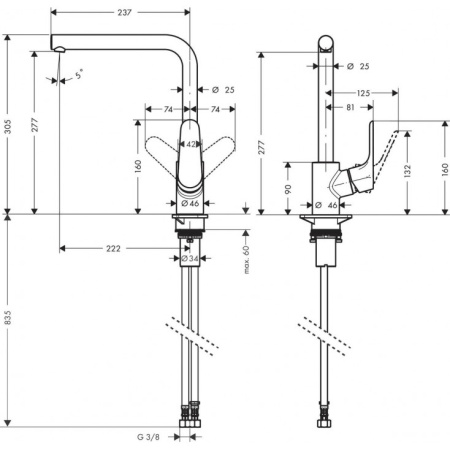 Смеситель для кухни Hansgrohe Focus M41 31827000, хром