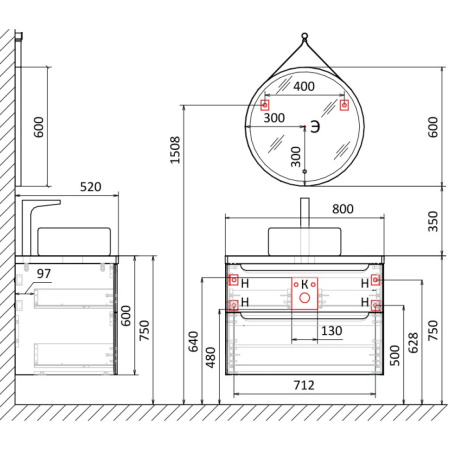 Тумба под раковину Jorno Wood 80 Wood.01.80/P/W