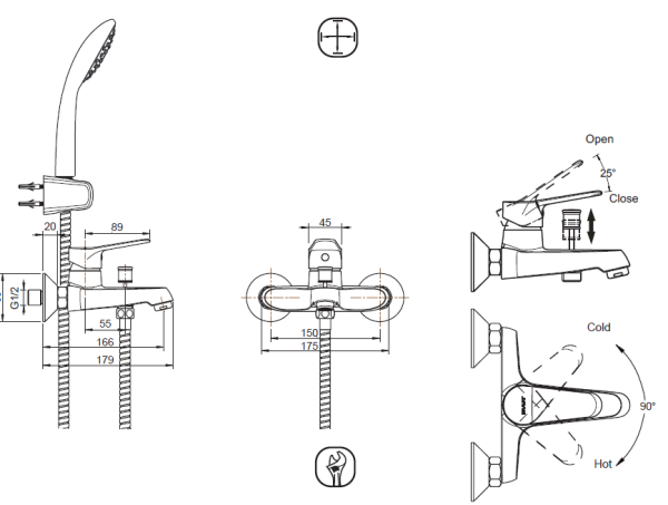 Смеситель для ванны с коротким изливом  Bravat Eco F6111147C-B