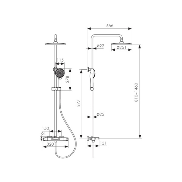 Душевая система KAISER Quadris с термостатом  (25282-2)