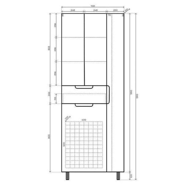 Пенал напольный  Style Line Оптима 70  ЛС-000010058 белый