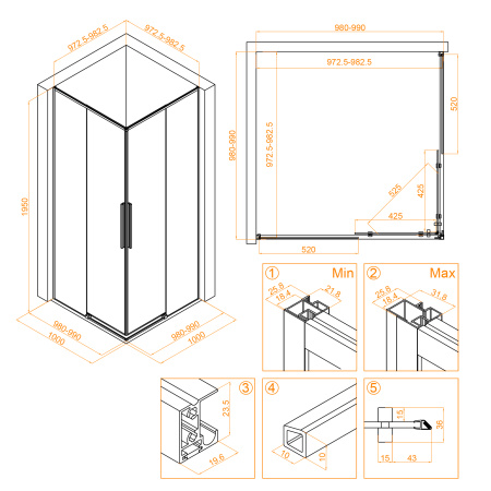 Душевой уголок (100х100) RGW Stilvoll SV-31 G 32323100-16 прозрачное