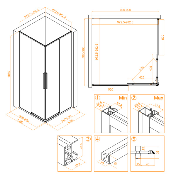 Душевой уголок (100х100) RGW Stilvoll SV-31 G 32323100-16 прозрачное