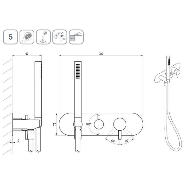 Смеситель для душа Ravak Espirit ES 068.20BLM.O3+S X070282 черный 
