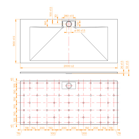 Душевой поддон (200х90) RGW TKS-W 553802920-01