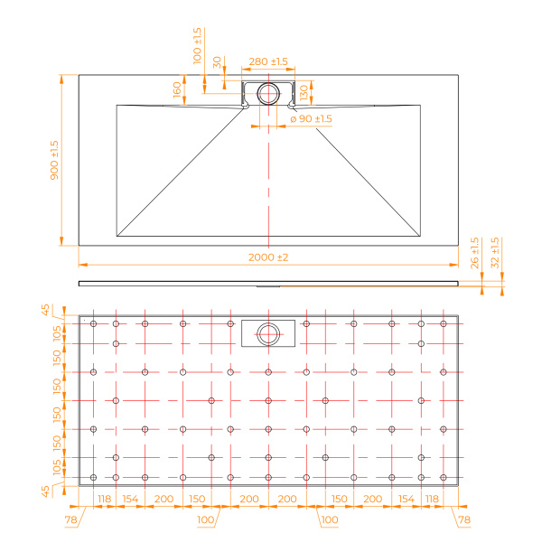 Душевой поддон (200х90) RGW TKS-Gr 553802920-12