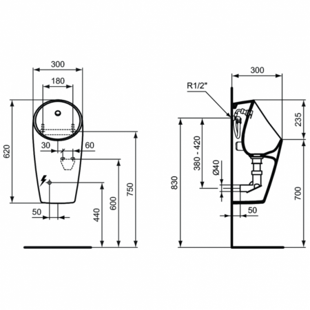 Писсуар со встроенным датчиком Ideal Standard SPHERO MAXI Smart E-Hybrid E189701