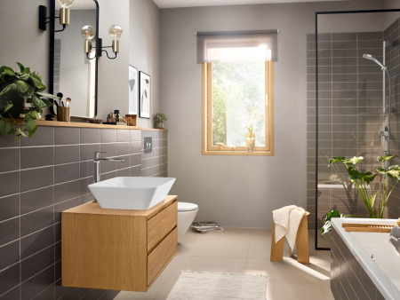 Смеситель для раковины с донным клапаном CoolStart EcoSmart+ Hansgrohe Rebris E 72591000 хром