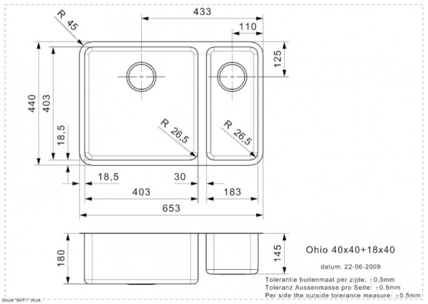 Мойка кухонная Reginox Ohio L (40х40+18х40) 40300