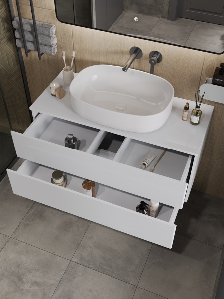 Тумба с раковиной подвесная 100 см, Orange Otto Ot-100TuMDF+B08-600W белый глянец