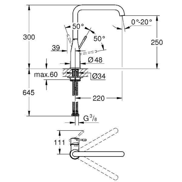 Смеситель для мойки L-излив Grohe Essence 30505 DC0 (30505DC0) суперсталь